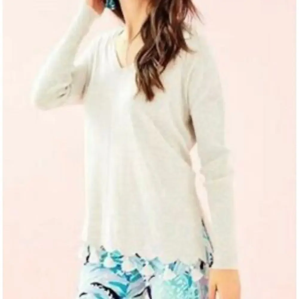 Lilly Pulitzer Martine Sweater Women's Light Gray Tassel Hem Long Sleeve Size M